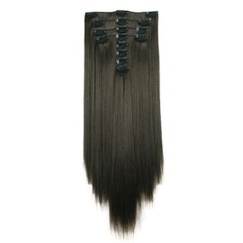Lydell 20" Long Straight 8 PCS Set Hair Extension Thick Clip in on Synthetic Extensions for Women (Chestnut Brown)