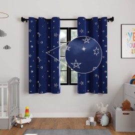 Encasa Printed Blackout Curtains 44x54 in, 2 pcs | Silver Foil Star Navy Design I Room Darkening - Blocks 85% Light | Sound and Heat Reduction for Bedroom, Living Room I Machine Wash