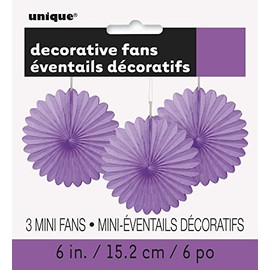 Unique Party 63252 - Mini Purple Tissue Paper Fan Decorations, Pack of 3