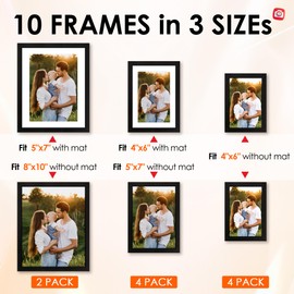 FIXMSITH 10 Pack Picture Frames Collage Wall Decor for Mounting or Tabletop Display, Gallery Wall Frame Set with Two 8x10 Black Frames, Four 5x7 Frames and Four 4x6 Frames, Multi-Pack Photo Frame Set