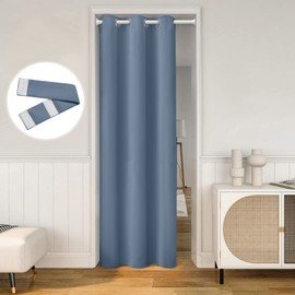 HOMEIDEAS Stone Blue Doorway Curtains Privacy, Grommet Closet Curtain for Bedroom, 80 Inches Length Solid Blackout Door Cover Curtains, Tie Back Insulated Window Curtain Drape, 1 Panel