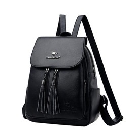 Enki Enki Women's Rucksack, Stylish, Large Capacity, Lightweight, Waterproof, High Quality, Leather, Commuting to School or Work, Travel, Cute, Korean Style, Stylish Bag (Black), Black