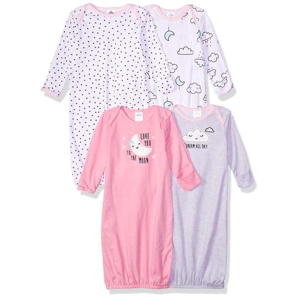Gerber Unisex Baby Boy and Girls 4-Pack Sleeper Gown Clouds 0-6 Months