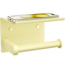 Tindbea Toilet Paper Holder with Phone Shelf, Adhesive or Screw Wall Mount Toilet Tissue Roll Holder, Rustproof & Multifunctional Stainless Steel Bathroom Storage Dispenser (Sunlight Yellow)
