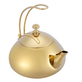 Stainless Steel Tea Kettle, 1.5L Induction Cooker Teakettle Classical Teapot with Long Handle for Kitchen Office(gold)