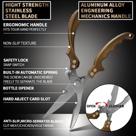 Poultry Scissors, Kitchen Scissors, Stainless Steel Multi-Purpose Scissors, Poultry Scissors, Heavy Duty Spring Mechanism, for Chicken, Turkey, Fish, Vegetables, Easy to Hold, Gift for Men, Women,