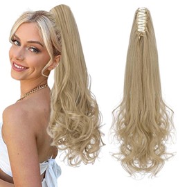 Real Fashion Claw on Clip in Ponytail Extension Long Straight to Curly Pony Tail Hair Extensions For Women 18" Ash Blonde