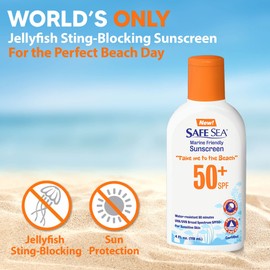 Safe Sea Jellyfish Sting-Blocking Sunscreen, SPF 50+ Lotion 4 oz, Waterproof, Biodegradable, Coral Reef Safe - Body and Face Sunscreen, Anti-Jellyfish and Sea Lice Sting Protection, 4 Fl Oz (Pack of