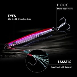 Goture Fishing Jigs, 5 Colours Vertical Jig Saltwater Freshwater, Jig Fishing Lures with Assist Hook and Treble Hookging Spoon Lures with Tackle Box for Tuna, Salmon, Bass(20g,15 Pcs)