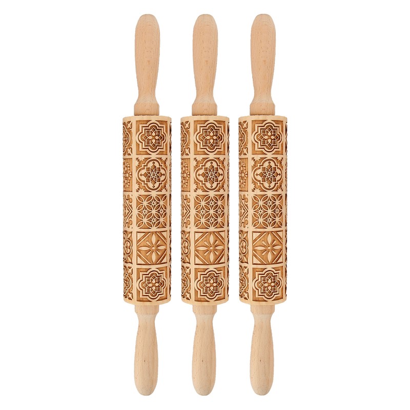 3pcs Wooden Embossed Rolling Pin Engraved Embossing Dough Roller for