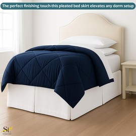 Shreem Linen Extra Long Pleated Dorm Bed Skirt, Twin XL 42 Inch Drop, Box Style with Split Corners, 100% Microfiber College Room Essentials, White