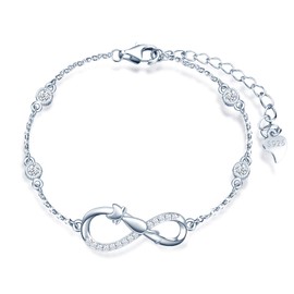 INFINIONLY Women's Bracelets, 925 Sterling Silver Bracelet, Infinity Symbol Bracelets with Cute Cat, Decorated with Diamonds, Heart or Stars, Silver, Inlaid Zircon, Animal Element Bracelet, Sterling