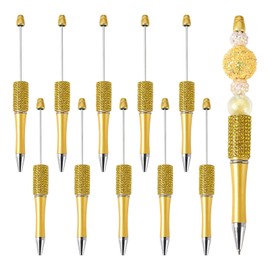 Elecrelive 10Pcs Rhinestone Beadable Pens Diamond Beadable Ballpoint Pens Glitter Beadable Pens Crystal Beaded Pens DIY Beadable Pens Kit for Office School Party Supplies (Yellow)