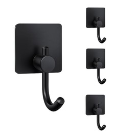 WFNRYIL Adhesive Towel Hooks for Bathroom 4 Pack, Black Self Adhesive Hand Towel Holder for Hanging Towels, Lightweight Clothing, Perfect for Bathroom, Closet, Cabinet, and Behind Doors