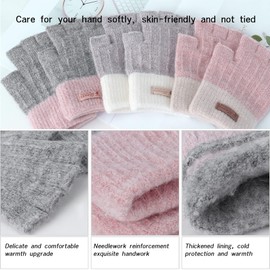 LADES Fingerless Gloves for Women Warm - Winter Thermal Gloves Knitted Soft Half Fingers Mittens for Driving Working Typing
