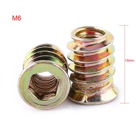 Tyenaza 20 Piezas M6 x 15 mm Tuercas para Madera, Tuerca de Inserción de Madera, Insertos Roscados para Madera, Inserto Roscado Hexagonal Aleación de Zinc Tuerca, para Muebles de Madera