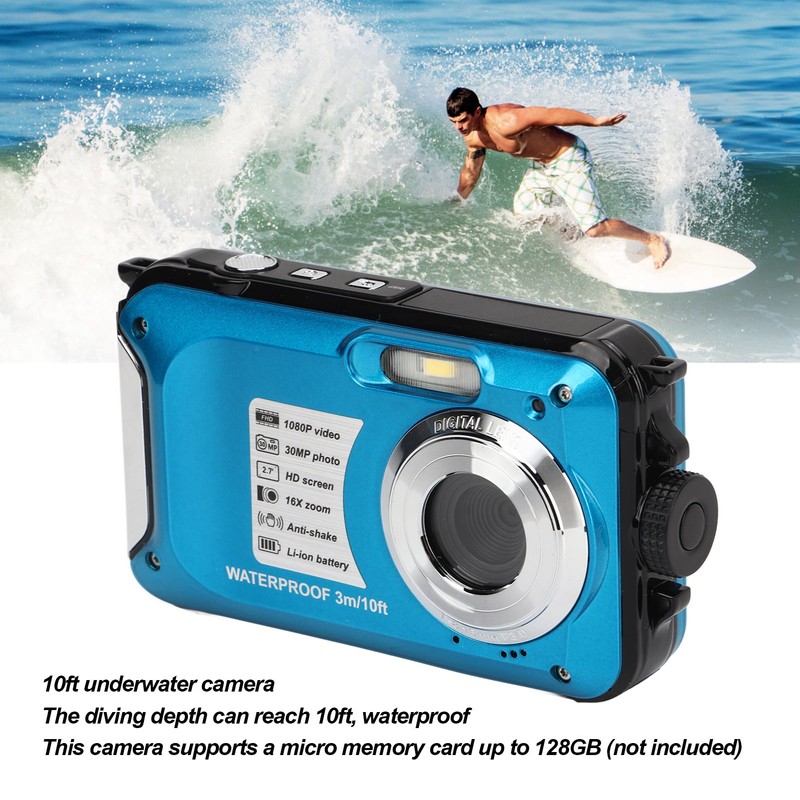 Waterproof Digital Camera 1080P 30MP 16X 10FT Underwater Camera for