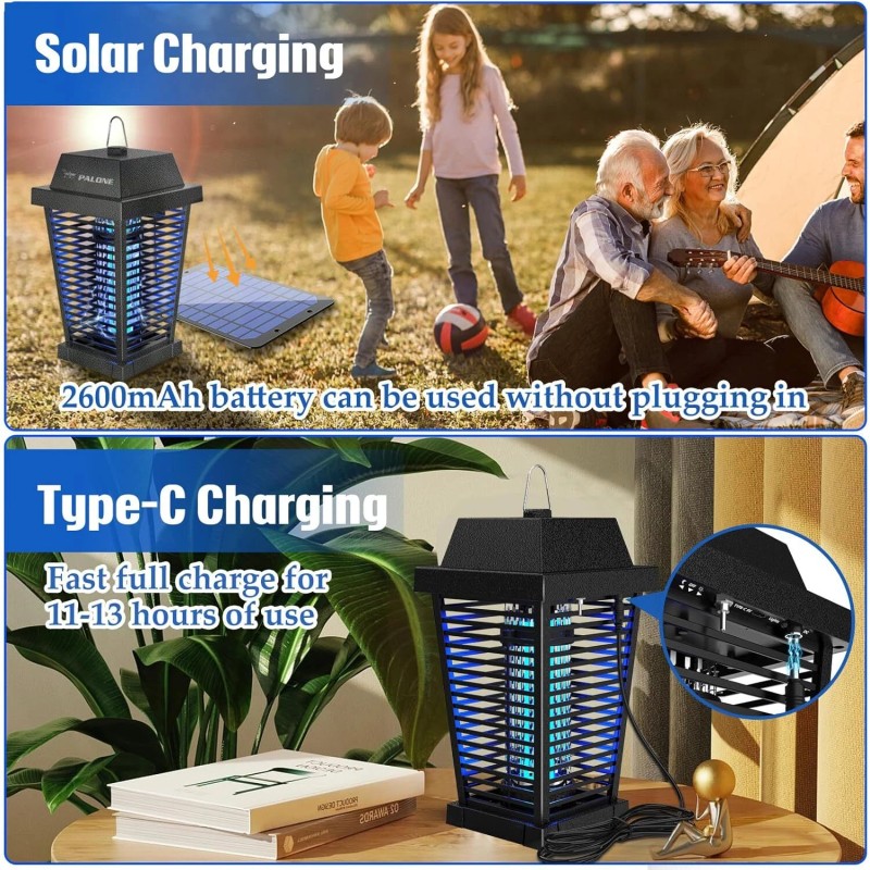 PALONE 4500V Solar Bug Zapper – Outdoor/Indoor Mosquito Killer with