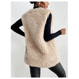 Verdusa Women's Fuzzy Faux Fur Sleeveless Vest Teddy Coats Open Front Plush Waistcoat Outerwear Apricot Small