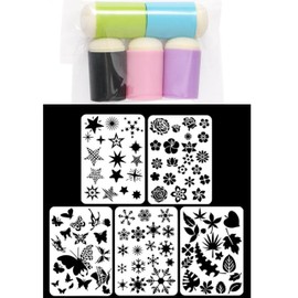 5 esponjas de pintura para dedos con 5 plantillas de pintura, hojas, flores, mariposas, trébol, copos de nieve, estrellas para arte, manualidades, tarjetas de regalo y álbumes de recortes