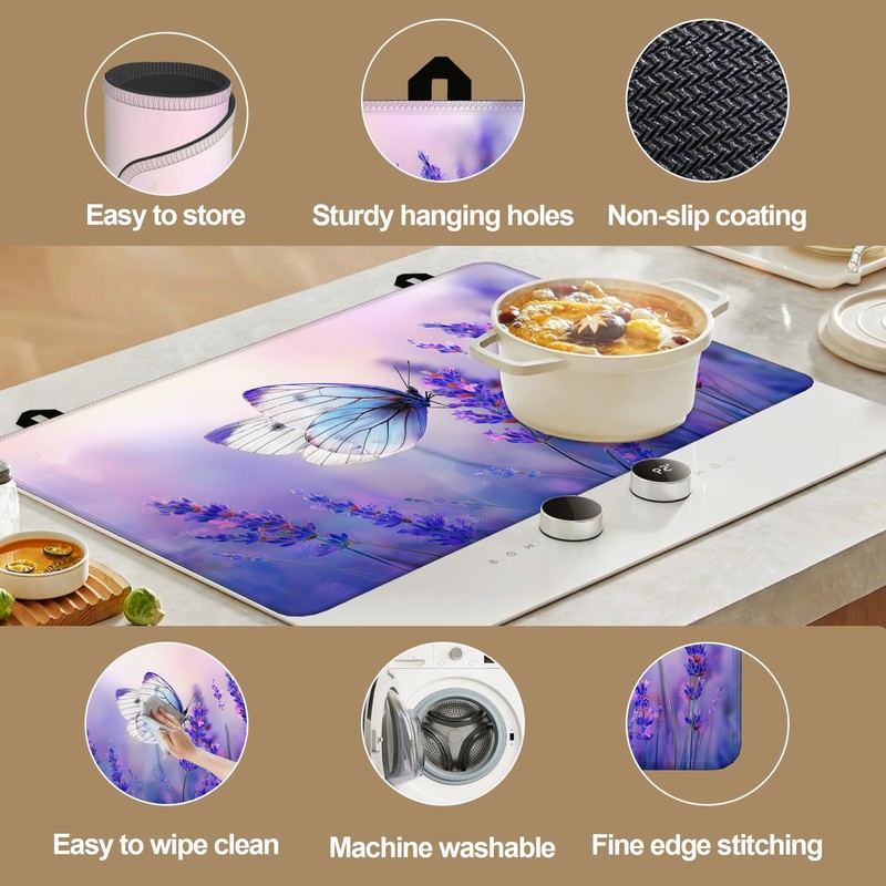 Stove Top Covers for Electric Stove,Purple Lavender Butterfly Heat Resistant