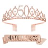 RUMIA Rose Gold 50th Birthday Crown & Sash for Women Glitter 50th Rhinestone Tiara Made in 1975 Sash 50th Birthday Gifts for Women 50th Birthday Decorations Party Supplies
