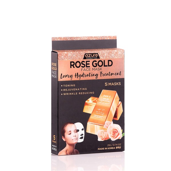 Rose Gold Luxury Hydrating Facial Mask- Hydrating & Firming - Helps Reduce Wrinkles & Fine Lines - With Hyaluronic Acid & Collagen - Vegan, Cruelty / Alcohol Free - Skin Care Made in Korea - 5 Pack