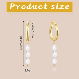 TTPSRY Long Earrings Pearl Hanging Earring Long Drop Earrings Gold-Plated Pearl Earrings Pearl Tassel Earrings Golden Drop Jewellery Gifts for Women Girls, Alloy Steel, No Gemstone
