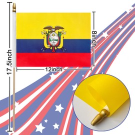 LoveVC 12Pcs 8×12 Inch Ecuador Flags Small Ecuadorian Flag on Wood Stick Mini Handheld Flags Decorations