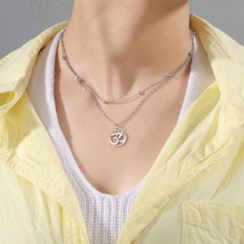 TEAMER OM Necklace Stainless Steel Yoga Meditation Spiritual Harmony Pendant Aum Om Ohm Sanskrit Symbol Necklace Jewellery for Women Girls, Stainless Steel