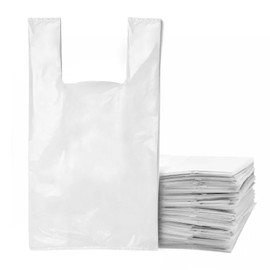 100 White Plastic Vest Style Carrier Bags *CHOOSE YOUR SIZE* | ECO Plastic Carrier Bags With Handles | Plastic Bags for Shopping Groceries Gift Boutique Supermarket Market Stall 10 x 15 x 18 Inch