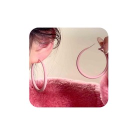 Aneneiceera Boho Large Pink Hoop Earrings Neon Pink Hoop Drop Earrings Acrylic Pink Hoop Huggie Earrings Retro Geometric Dangle Earrings Jewelry for Women