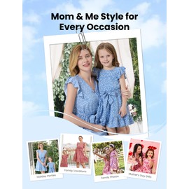 PATPAT Mom and Daughter Matching Outfits Ruffle Flutter Short Sleeve Yellow Polka Dot Belted Midi Dress Matching Dresses for Mom and Girls Boho Casual Mommy and Me Dresses Toddler Girl 4t 5t