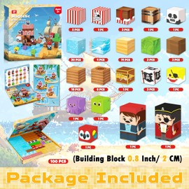ToyUnited Building Blocks 100PCS Building Cubes Stacking, Build Pirate-Ship Set, Fun Toys for Kids Ages 3 4 5 6 7 8 9 10 Year Old Boys Girls Easter Birthday Gifts