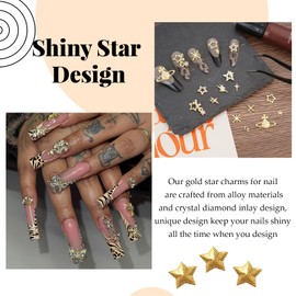 YAEISM Gold Nail Charms 12 Grids Star Nail Charms for Nails Bling Dangle Star Charms Shiny Starlight Nail Rhinestones with Glue Gel,Tweezer for Women Nail Decoration