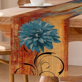 ViaElayu Table Runner Colorful Retro Table Runner with Flower Farmhouse Table Decoration Rustic Oil Painting Table Runner Accent Table Decorative Cloth 13x72 Inch for Kitchen Coffee Holiday Party