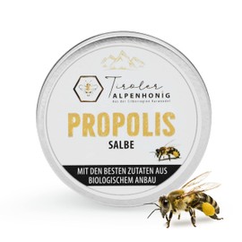 Propolis ointment with beeswax, olive oil, propolis tincture and shea butter. Ointment (40 g) of Tyrolean Alpine Honey made in the Tyrolean mountains.