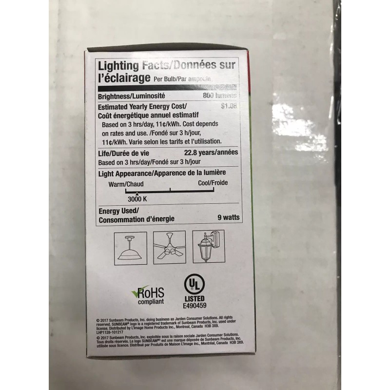 Sunbeam A-19 9W LED Warm White Light Bulb 22.8 Year