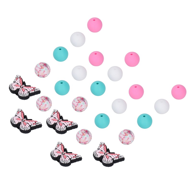 20Pcs Round Beads 5Pcs Butterfly Shaped Beads DIY Kit for