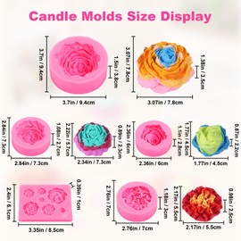 Wanmu 5 Pcs Rose Flower Candle Resin Mold Silicone Flower Rose Mold for Candle, 3D Roses Fondant Molds Silicone Candles Candlewick Soap Molds for Soy Wax Beeswax Resin Dessert Decor Art Crafts