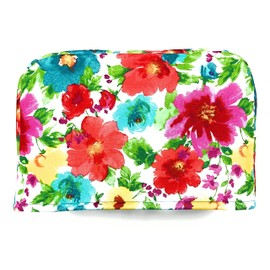4 Slice Slot Red Pink Yellow Floral Flowers with Teal Turquoise Green Leaves on White Reversible Toaster Appliance Dust Cover Cozy 11.5(l) x 7.5(h) x 11.5(w)