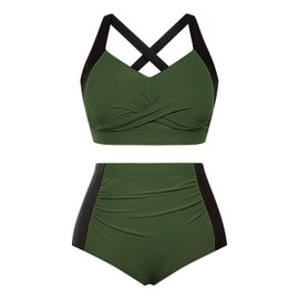 Hanna Nikole Female Large Size 2025 Swimsuits Comfy Swimwear for Fitness Swimming Black & Army Green 18 Plus