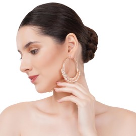 Boutique De Luxe, Ayla Indian Jewelry Rose Gold Hoop Earrings With Dangling Faux Pearls, Indian Earrings For Women, Bollywood Jewelry For Women, Party Fashion Wear for Weddings and Parties