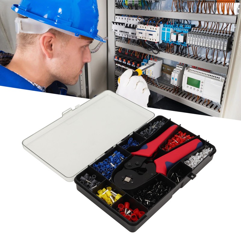 1201Pcs Electrical Wire Terminal Set Cold Pressed with Red Plier