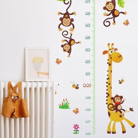 Monkey & Giraffe Height Chart Growth Record Wall Sticker for Kids' Room Standard 5ea
