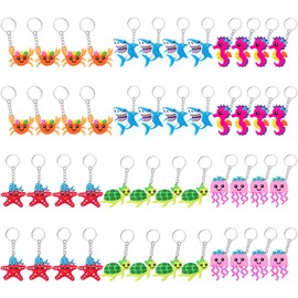 CiciBear 48 Pack Keyring Party Decorations for Birthday, Multi-colors, Sea Animals