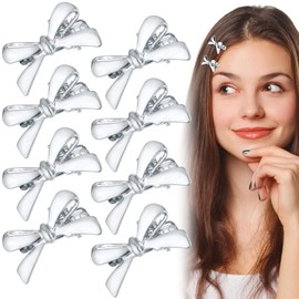Pndeyo 8pcs Silver Bow Hair Clip for Women, Y2k Small Bow Hair Barrettes, Non-Slip Bowknot Hairpins Hair Accessories for Wedding Christamas Party Ceremony Banquet