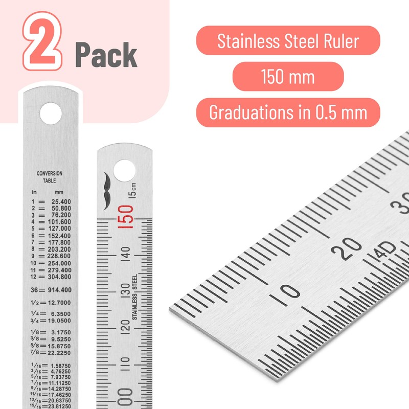Mr. Pen Machinist Ruler, 2 Pack, 150mm, Graduations 0.5mm, Stainless