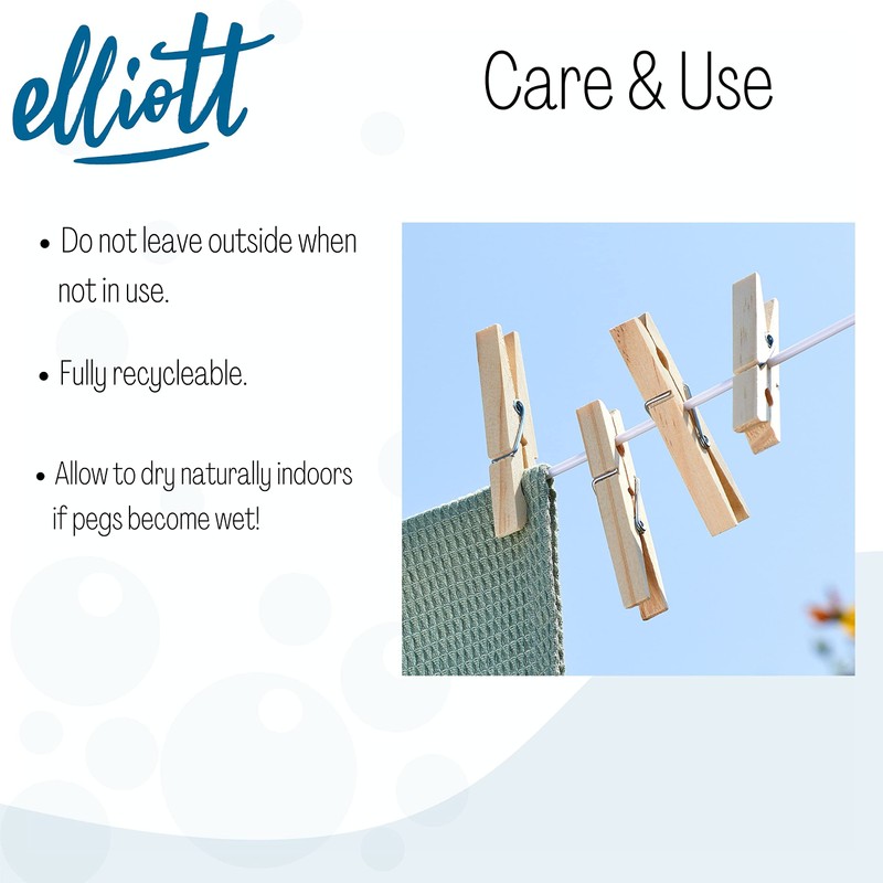 Elliott Traditional Pinewood Clothes Pegs with Contoured Design to Prevent
