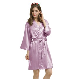 Y WJing Yi Jia Women's Silk Bridesmaid Bathrobe Women's Satin Bridal Bathrobe Wedding Party with Eye Mask and Hair Tie 3-in-1 Set Monogram Print Wedding Dress Kimonos Bathrobe, Nude Pink, 3XL